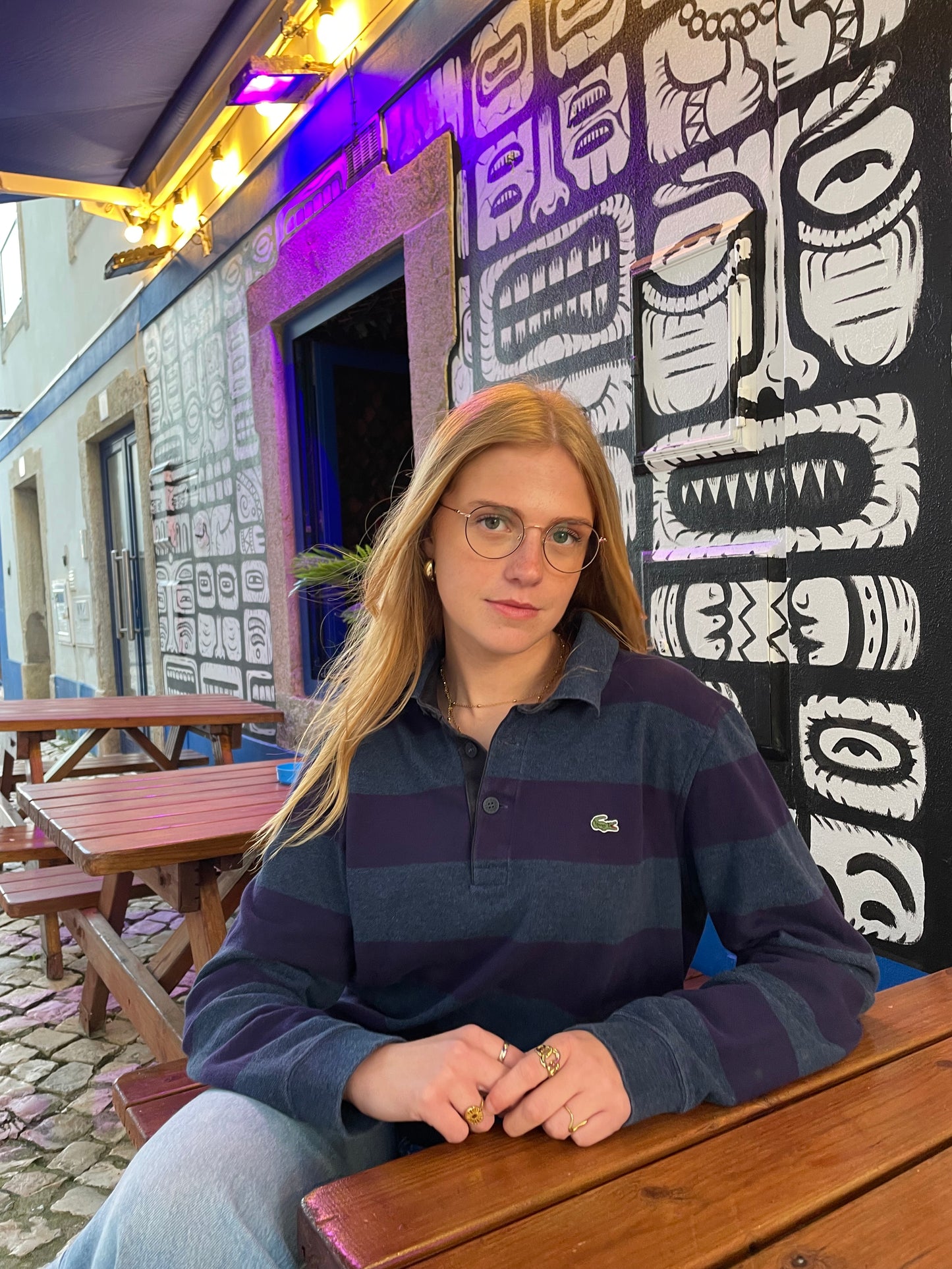 Lacoste Long Sleeve Blue/Purple Polo - M
